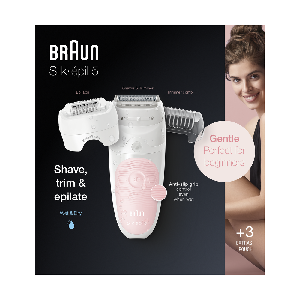 Эпилятор Braun Silk-épil 5 5-620, для сухой и влажной эпиляции, с 3 насадками, белый/розовый - фото 6