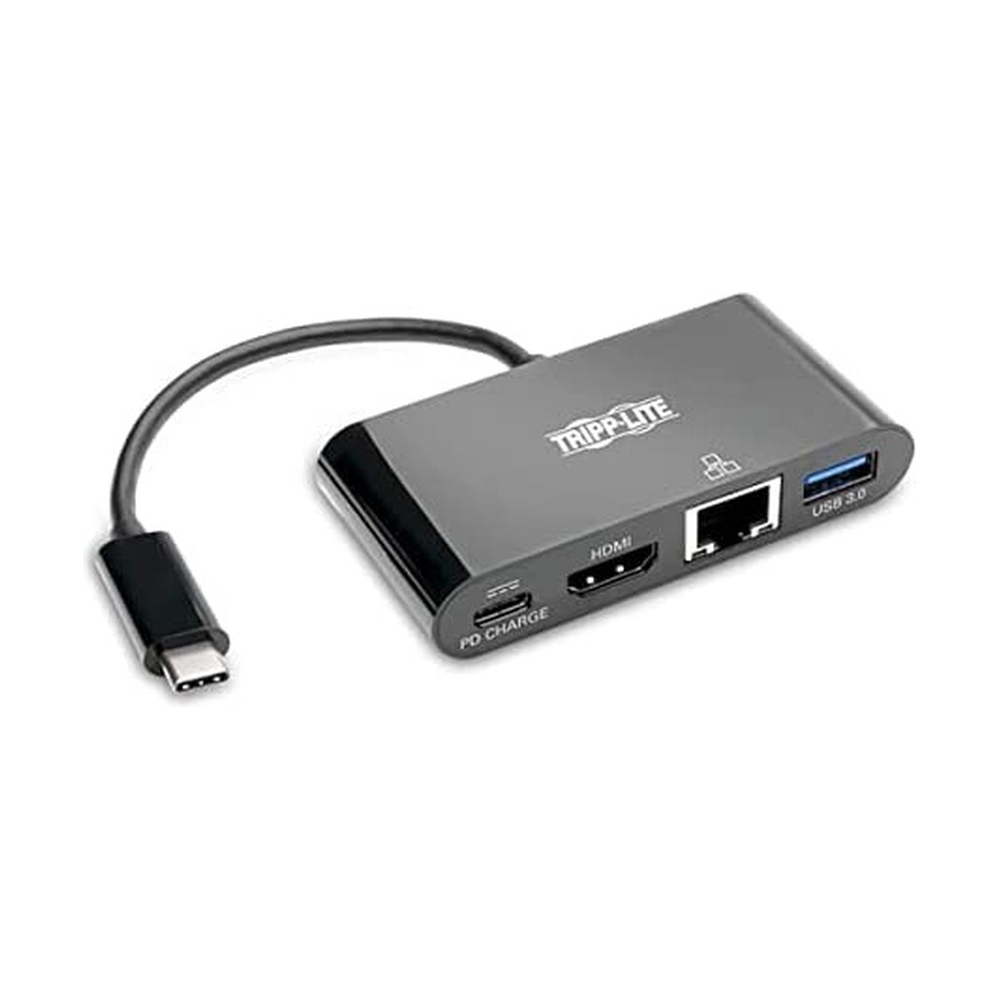 Адаптер TrippLite/USB-C Multiport Adapter, 4K HDMI, USB-A Port, Gbe, Self-Storing Cable and 100W PD 3.0, Black - фото