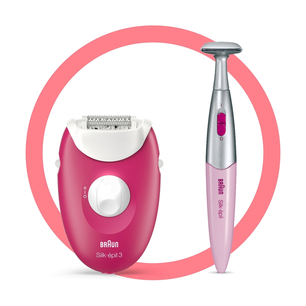 Эпилятор Braun Silk-épil 3 3-420, сухая эпиляция, с триммером для бикини и подсветкой, малиновый - фото 2