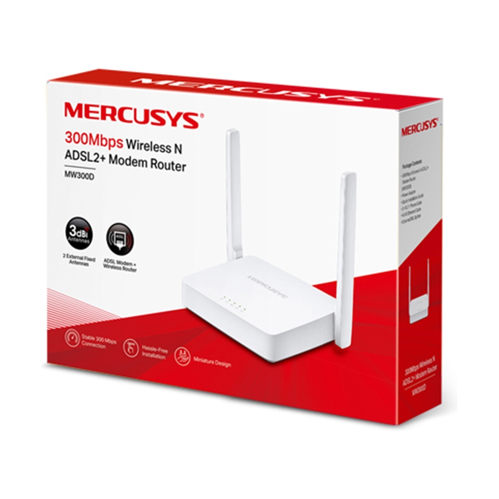 Модем/Роутер ADSL, Mercusys MW300D, 3 порта + Wi-Fi, 300 Mbps (MW300D) - фото 4