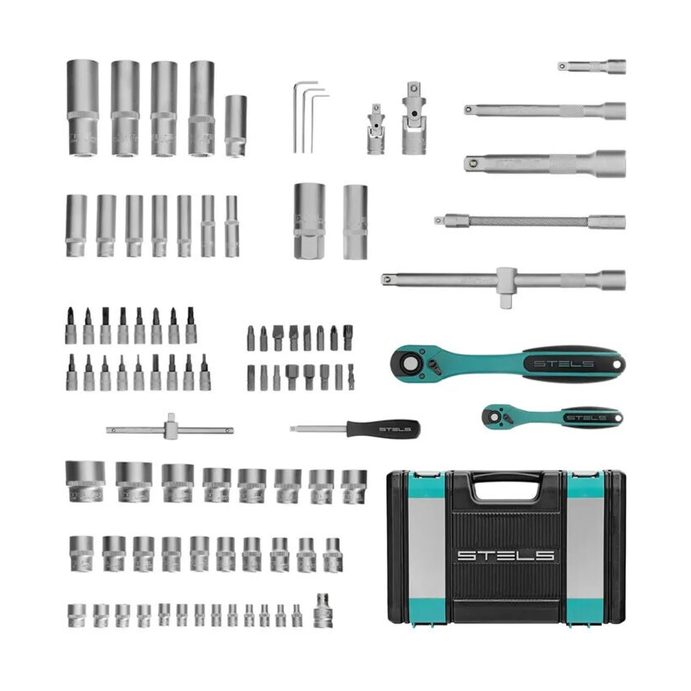Набор инструментов 12 гранные головки, пластиковый кейс, 94 предмета Stels - фото