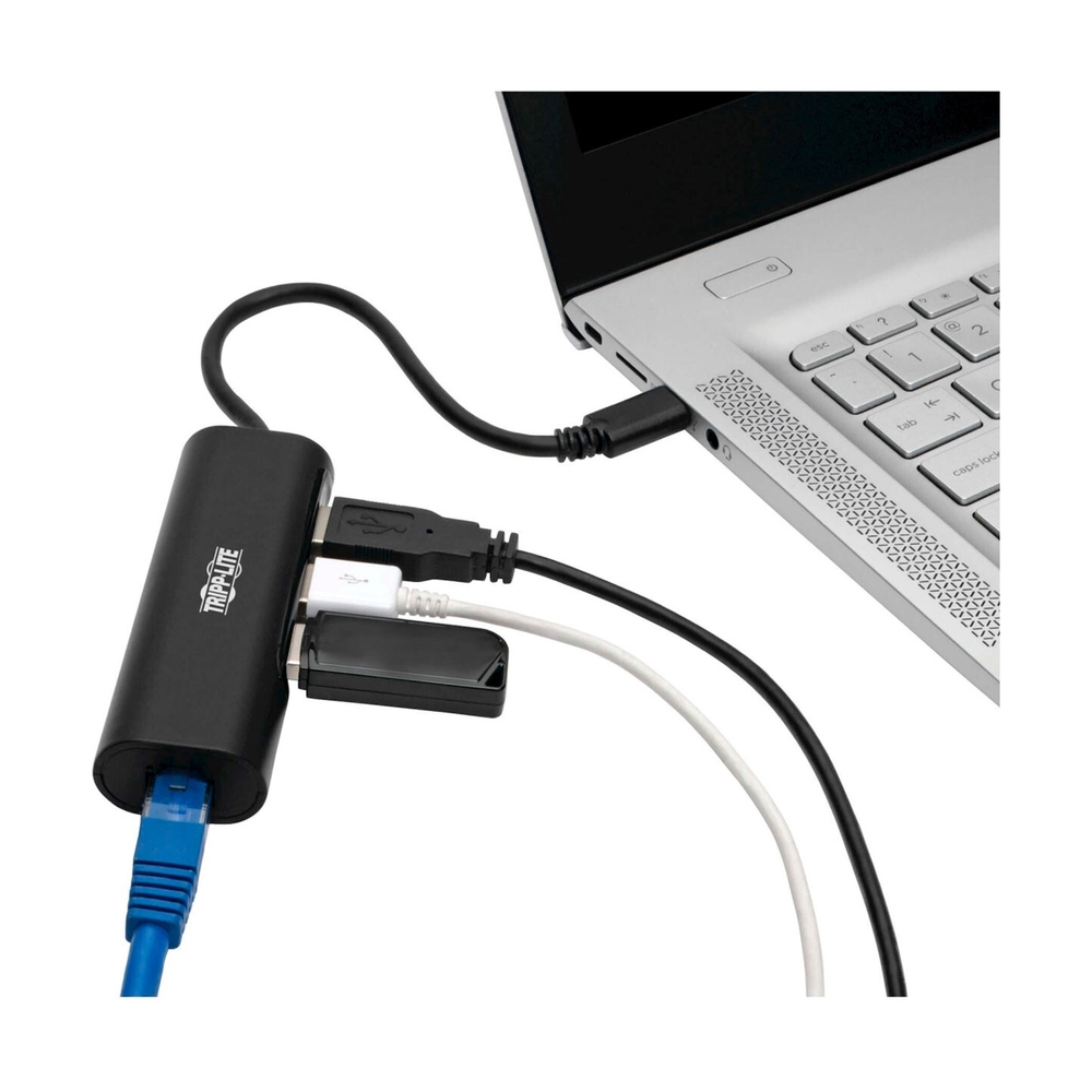 Адаптер TrippLite/3-Port USB-C Hub with LAN Port, USB-C to 3x USB-A Ports and Gbe, USB 3.0, Black - фото 4