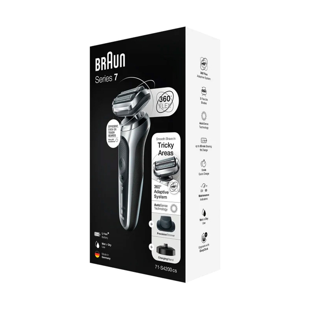 Электробритва Braun Series 7 71-S4200cs, сухое/влажное бритьё, зарядная станция, насадка, серебристая - фото 13