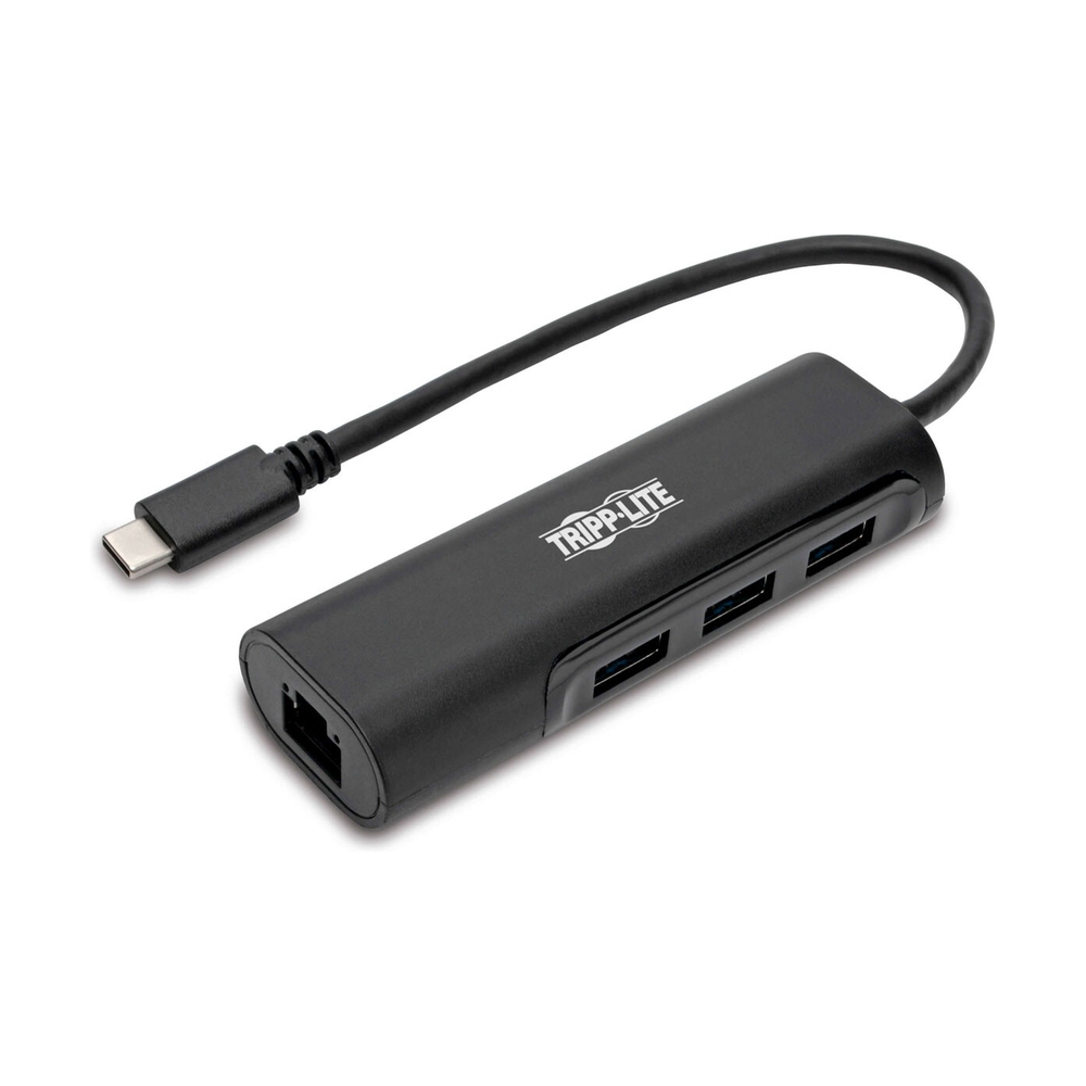 Адаптер TrippLite/3-Port USB-C Hub with LAN Port, USB-C to 3x USB-A Ports and Gbe, USB 3.0, Black - фото
