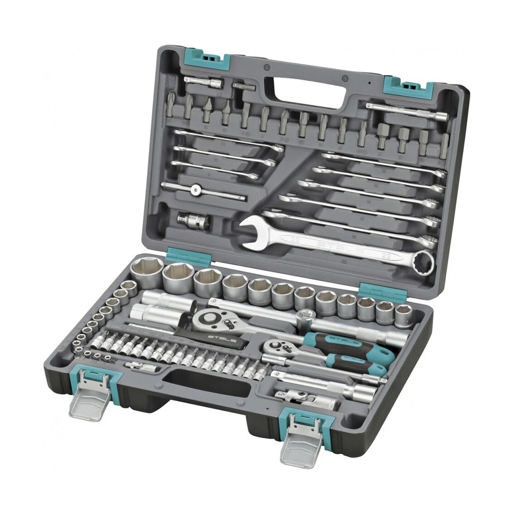 Набор инструментов, 1/2, 1/4, CrV, пластиковый кейс 82 предм - фото