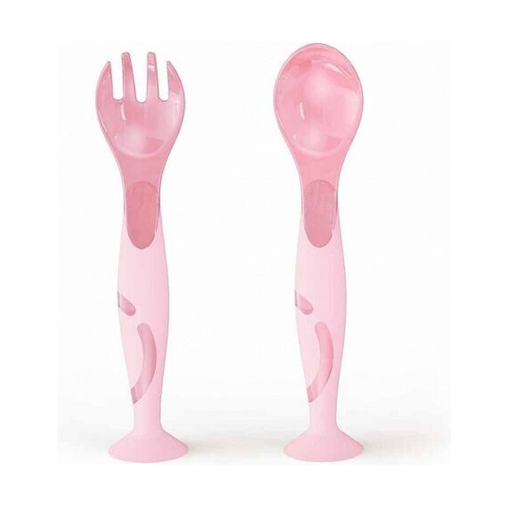 Детская ложечка и вилочка на присосе (Розовый) БытПласт 431312005 - фото