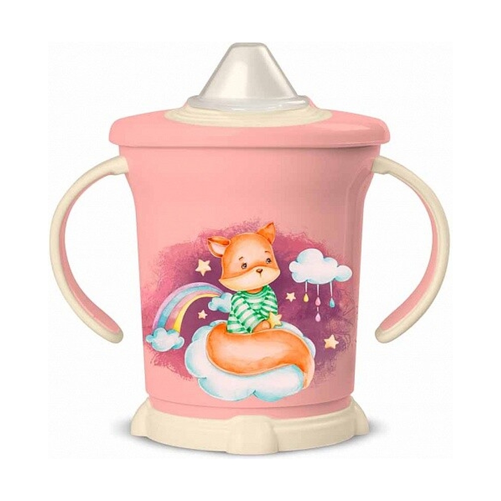 Поильник с ручками и декором, 270 мл,43130433351,Светло-розовый - фото