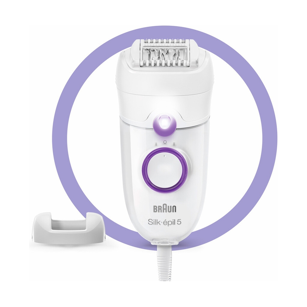Эпилятор Braun Silk-épil 5 5-505P для сухой эпиляции, c насадкой и подсветкой, белый/фиолетовый - фото 2