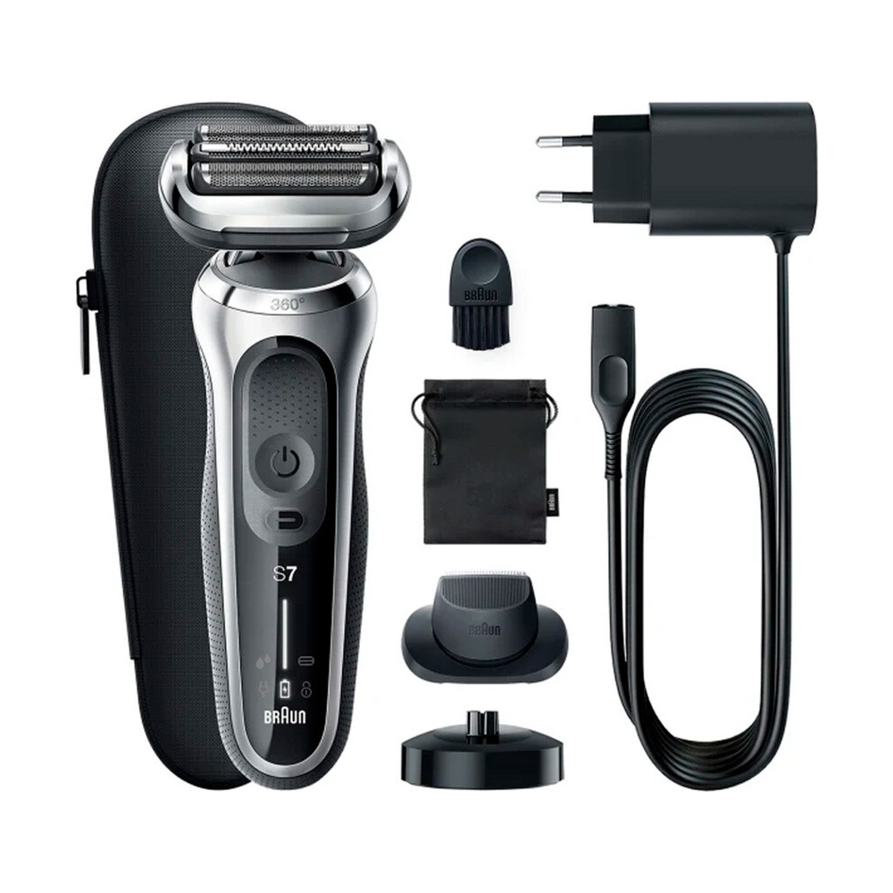 Электробритва Braun Series 7 71-S4200cs, сухое/влажное бритьё, зарядная станция, насадка, серебристая - фото 2