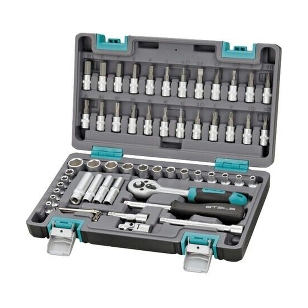 Набор инструментов Stels, 1/4, CrV, пластиковый кейс 57 предм. - фото