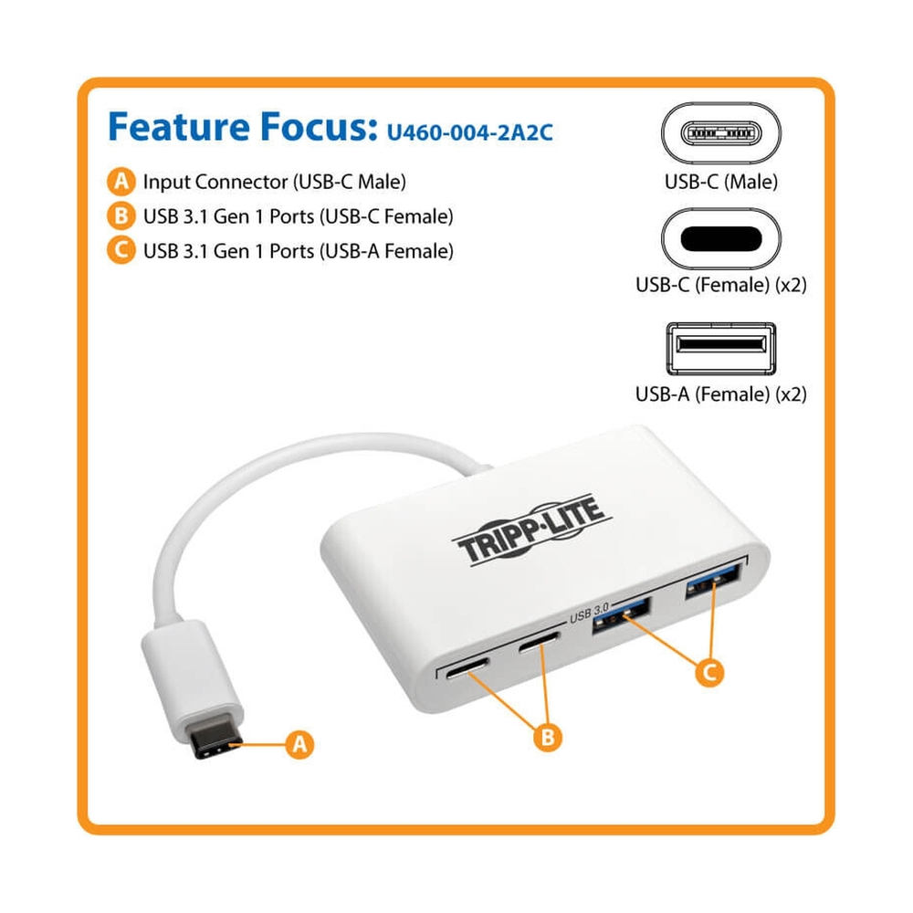 Расширитель USB TrippLite/4-Porat USB-C Hub, USB C to 2x USB-A, 2x USB-C, USB 3.0, White - фото 11