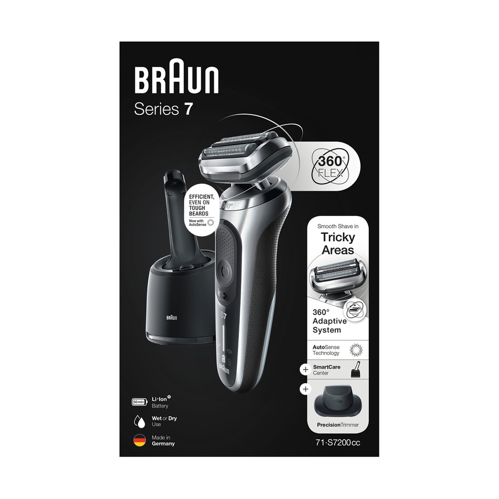Электробритва Braun Series 7 71-S7200cc, сухое/влажное бритьё, центр SmartCare и 1 насадка, чёрная - фото 13