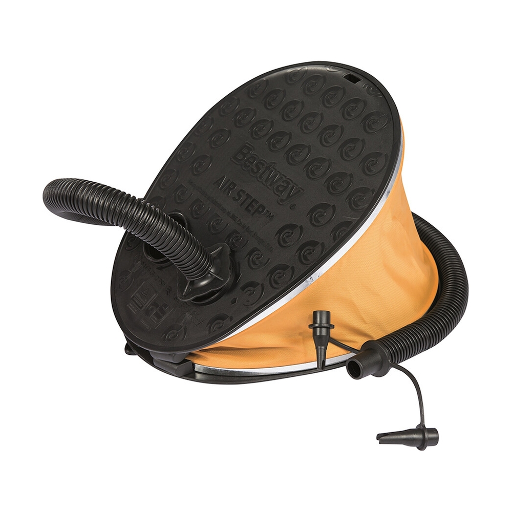 Насос ножной Air Step Pro-Air Pump 28 х 22 см, BESTWAY, 62005, Пластик, Шланг 0.8м., 3 насадки, 1.6 литра за цикл, Жёлто-Чёрный, В пленке - фото