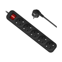 Удлинитель Defender с заземлением и выключателем G530 3 м, 5 розеток черный - фото