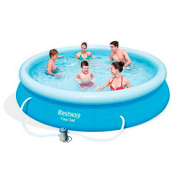 Семейный надувной бассейн Fast Set 366 х 76 см, BESTWAY, 57274, Винил, 5377 л., Ф-насос 58381 (1249л/ч), Голубой, Цветная коробка - фото