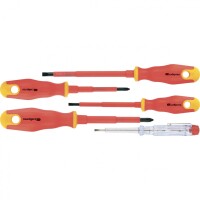 Набор диэлектрических отверток Сибртех до 1000 В, тестер, CrV, двухкомпонентные рукоятки, 5 предм - фото