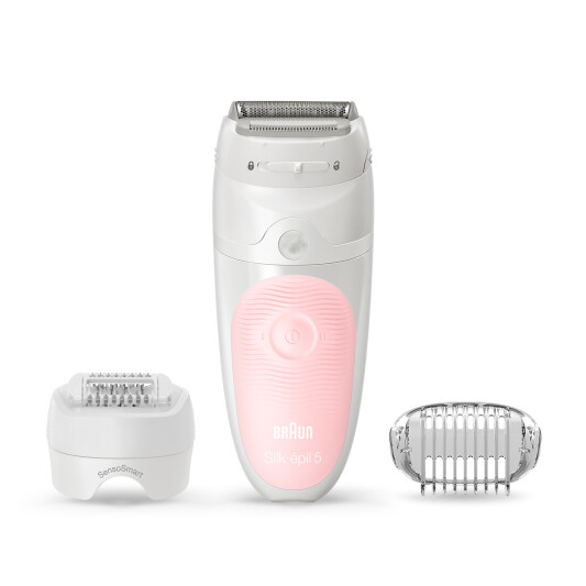 Эпилятор Braun Silk-épil 5 5-620, для сухой и влажной эпиляции, с 3 насадками, белый/розовый - фото