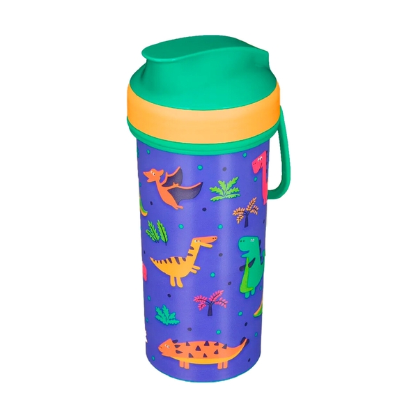 СТАКАН ДЕТСКИЙ С КРЫШКОЙ, ПЕТЛЕЙ И ДЕКОРОМ 400МЛ (Зеленый) 431331109 - фото
