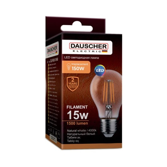 Лампа Dauscher LED Filament A65 15W E27 4000K - фото
