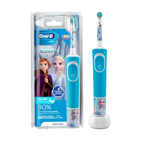 Детская электрическая зубная щетка Oral-B Kids "Холодное Сердце 2" с мобильным приложением, круглая насадка, 3+ лет - фото