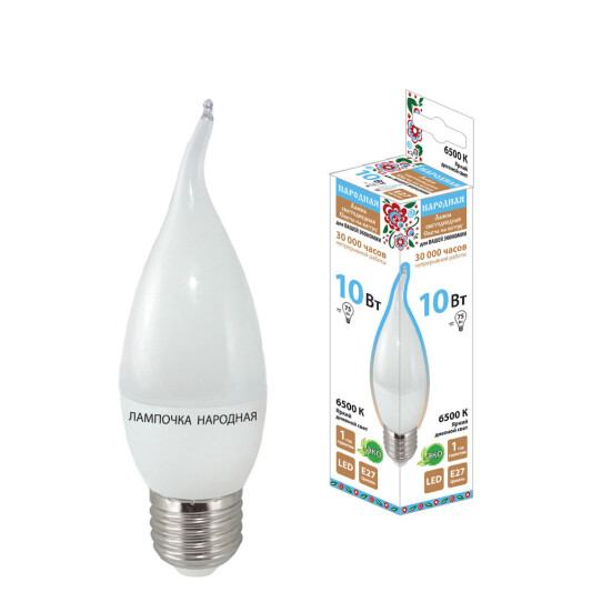 Лампа светодиодная TDM WFС37-10Вт, 6500К, E27, (свеча на ветру) - фото