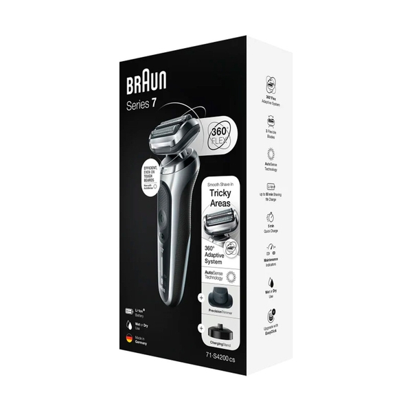 Электробритва Braun Series 7 71-S4200cs, сухое/влажное бритьё, зарядная станция, насадка, серебристая - фото 13