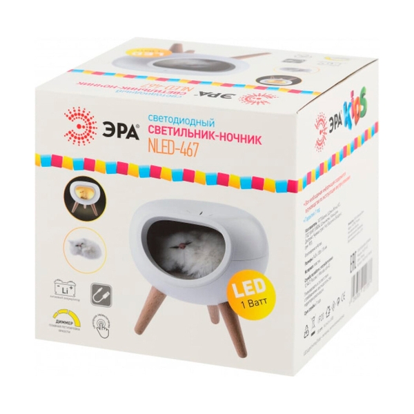 Ночник-светильник ЭРА NLED-467-1W-W котик белый - фото 10