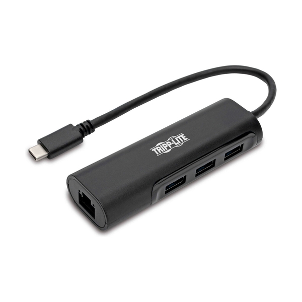 Адаптер TrippLite/3-Port USB-C Hub with LAN Port, USB-C to 3x USB-A Ports and Gbe, USB 3.0, Black - фото