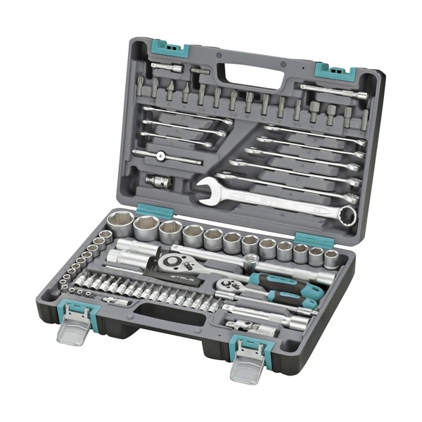 Набор инструментов, 1/2, 1/4, CrV, пластиковый кейс 82 предм - фото