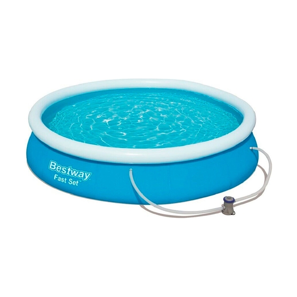Семейный надувной бассейн Fast Set 366 х 76 см, BESTWAY, 57274, Винил, 5377 л., Ф-насос 58381 (1249л/ч), Голубой, Цветная коробка - фото