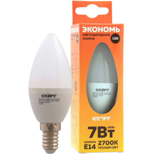 Лампа светодиодная СТАРТ LED Candle E14 7W 30, теплый /10/100 - фото