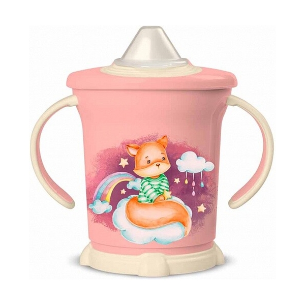 Поильник с ручками и декором, 270 мл,43130433351,Светло-розовый - фото