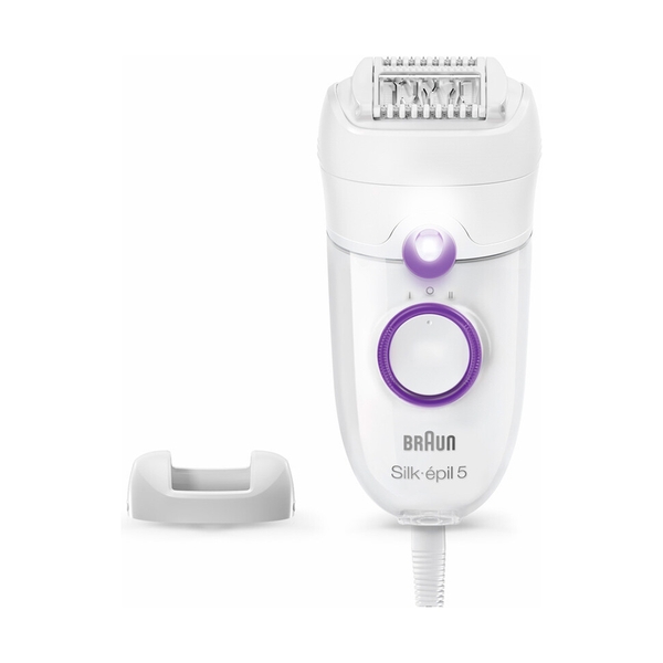 Эпилятор Braun Silk-épil 5 5-505P для сухой эпиляции, c насадкой и подсветкой, белый/фиолетовый - фото