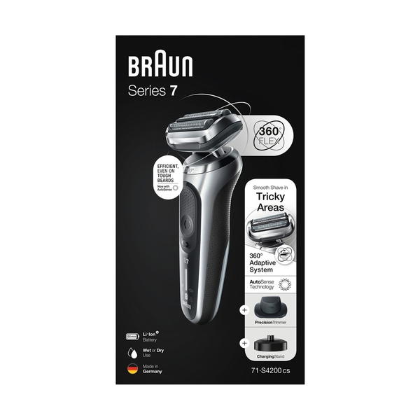 Электробритва Braun Series 7 71-S4200cs, сухое/влажное бритьё, зарядная станция, насадка, серебристая - фото 14