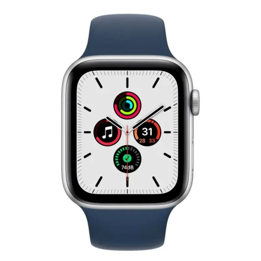 Apple Watch SE GPS 44mm Silver Aluminium Case with Abyss Blue Sport Band Regular Model A2352 MKQ43GK A