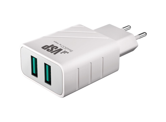 Сетевое зарядное устройство 2 USB, 2,4A белое, BoraSCO (VSP) - фото