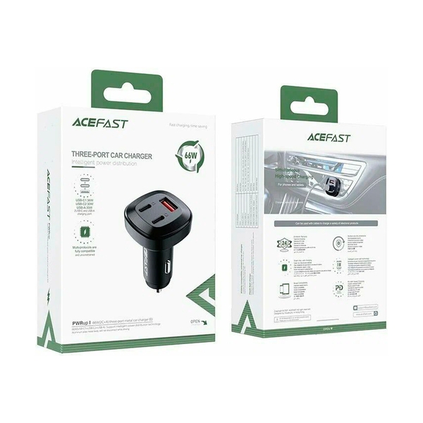 Автомобильное зарядное устройство AceFast B3, 66W(USB-C+USB-C+USB-A), черный - фото 3