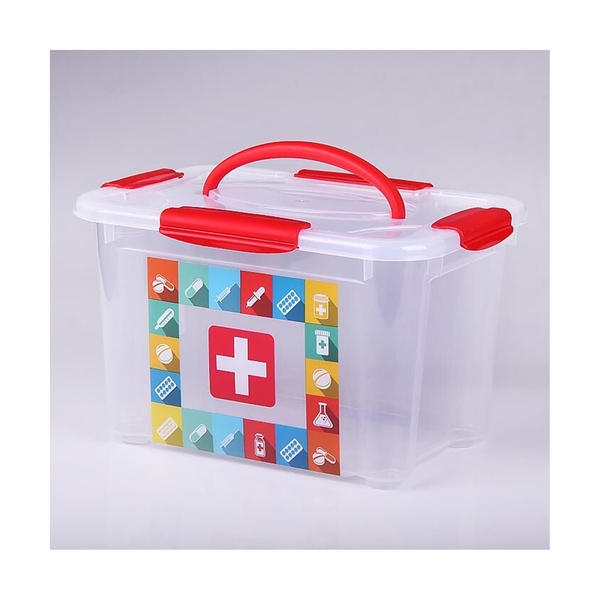 Коробка универсальная с ручкой и декором Аптечка, 283Х200Х170мм, 5,5л (Бесцветный), 43320240151 - фото