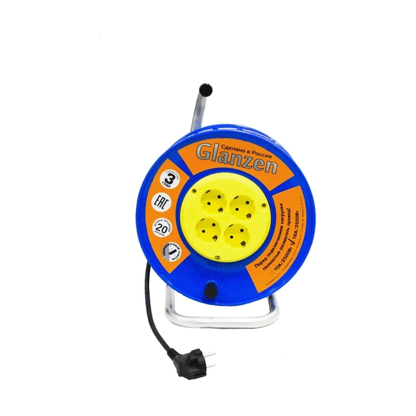 Удлинитель силовой на катушке GLANZEN 4 гн ПВС 3х1,5 арт ЕВ-20-019 - фото