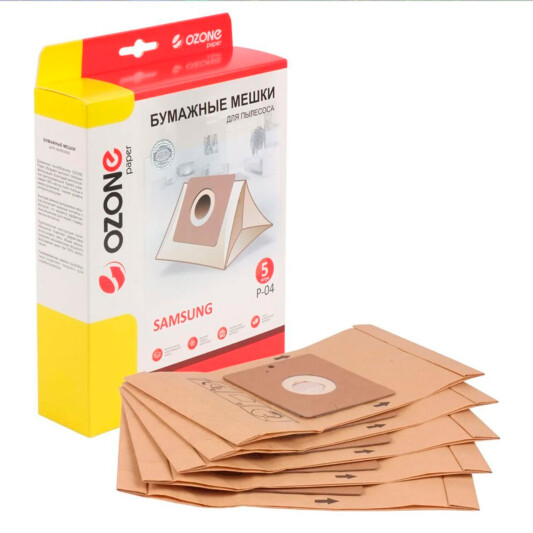 Мешки пылесборники для пылесоса SAMSUNG, 5 шт., бумажные, OZONE, арт. P-04, тип оригинального мешка: VP-95. - фото