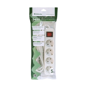 Defender удлинитель с зазем. и выкл. S450, 5.0 м, 4 розетки - фото 4
