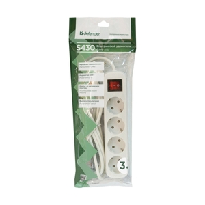 Defender удлинитель с зазем. и выкл. S430, 3.0 м, 4 розетки - фото 4