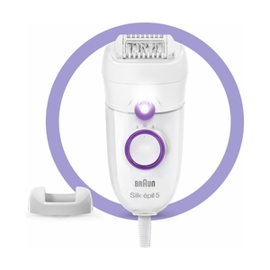 Эпилятор Braun Silk-épil 5 5-505P для сухой эпиляции, c насадкой и подсветкой, белый/фиолетовый - фото 2