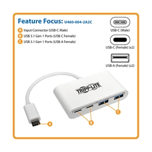 Расширитель USB TrippLite/4-Porat USB-C Hub, USB C to 2x USB-A, 2x USB-C, USB 3.0, White - фото 11